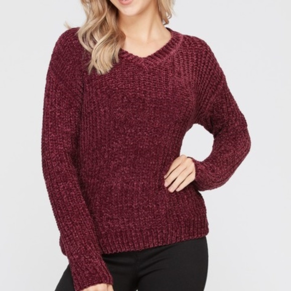 CASUAL DOLLZ So Soft Chenille Sweater - Burgundy - Picture 3 of 5